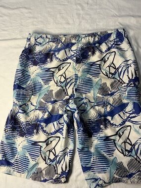 OP Blue and White Graphic Swim Trunks